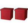 Urban Living Poef/hocker - 2x - opbergbox zit krukje - rood - linnen/mdf - 37 x 37 cm - opvouwbaar - Poefs