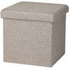 Urban Living Poef/hocker - opbergbox zit krukje - beige - polyester/mdf - 38 x 38 cm - opvouwbaar - Poefs