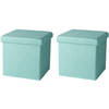 Urban Living Poef/hocker - 2x - opbergbox zit krukje - mintgroen - polyester/mdf - 38 x 38 cm - opvouwbaar - Poefs