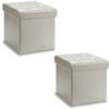 Giftdecor Poef Square BOX - 2x - hocker - opbergbox - zilvergrijs - polyester/mdf - 31 x 31 cm - opvouwbaar - Poefs