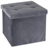 H&S Collection Poef/hocker/krukje - opbergbox - donkergrijs - fluweel polyester - 38 x 38 cm - Poefs