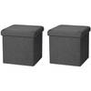 Urban Living Poef/hocker - 2x - opbergbox zit krukje - donkergrijs - polyester/mdf - 38 x 38 cm - opvouwbaar - Poefs