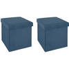 Atmosphera Poef/hocker/voetenbankje - 2x - opbergbox - blauw - PO/MDF - 38 x 38 x 38 cm - Poefs