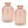 DK Design Bloemenvaas fles model - 2x - helder gekleurd glas - perzik roze - D11 x H17 cm - Vazen