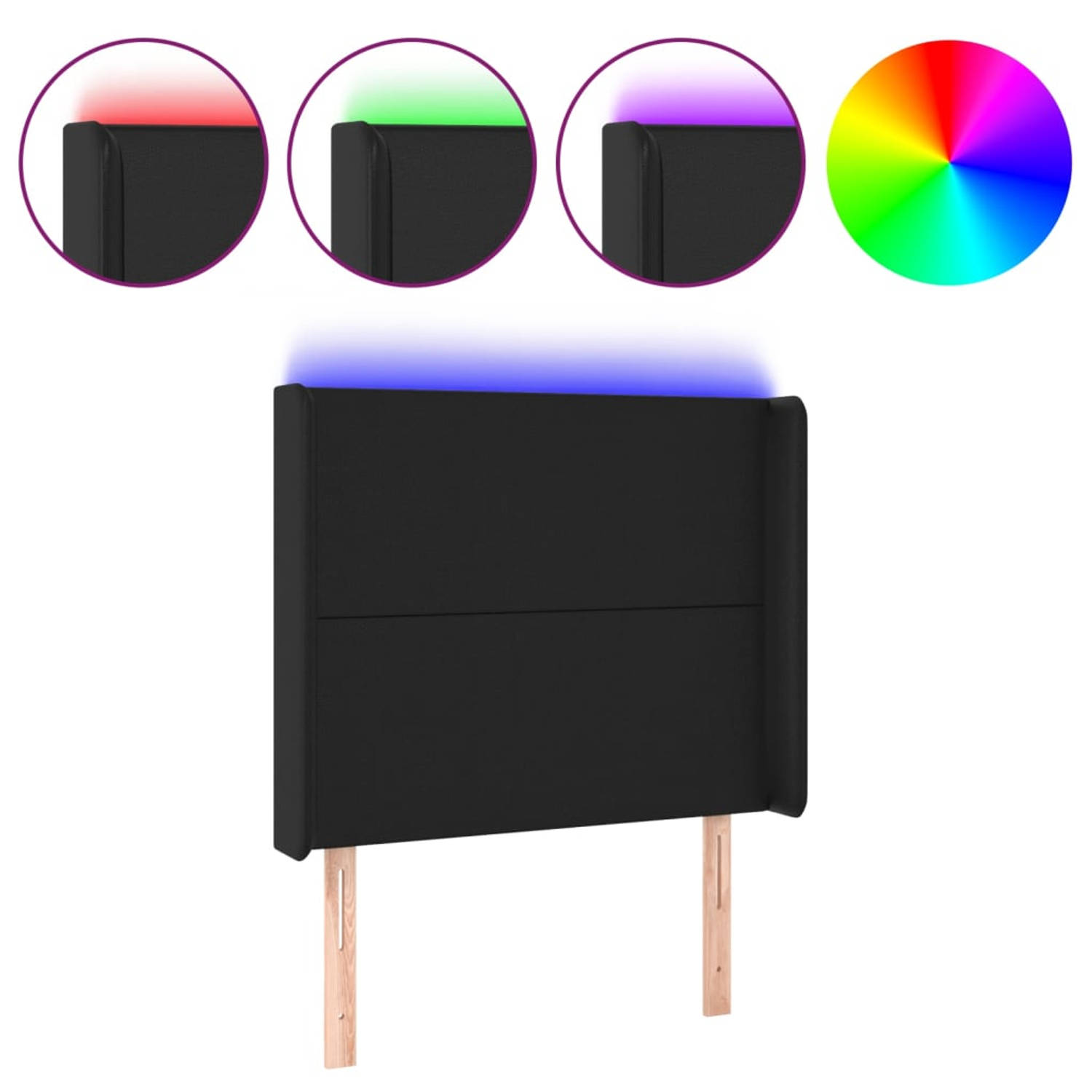 The Living Store Hoofdbord LED 93x16x118/128 cm - Duurzaam kunstleer - Kleurrijke LED-verlichting - Verstelbare hoogte - Comfortabele ondersteuning - Snijdbare LED-strip - Zwarte k