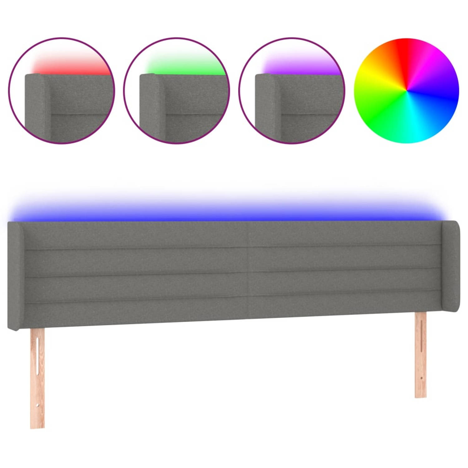The Living Store LED-hoofdbord - donkergrijs - stof - 183x16x78/88 cm - verstelbaar - comfortabele ondersteuning - snijdbare LED-strip