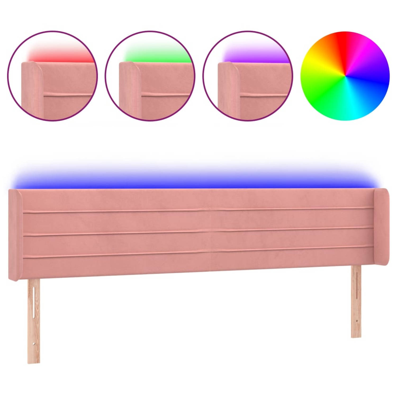 The Living Store Hoofdbord - LED - Roze - Fluweel - Verstelbaar - Comfortabele ondersteuning - Snijdbare LED-strip