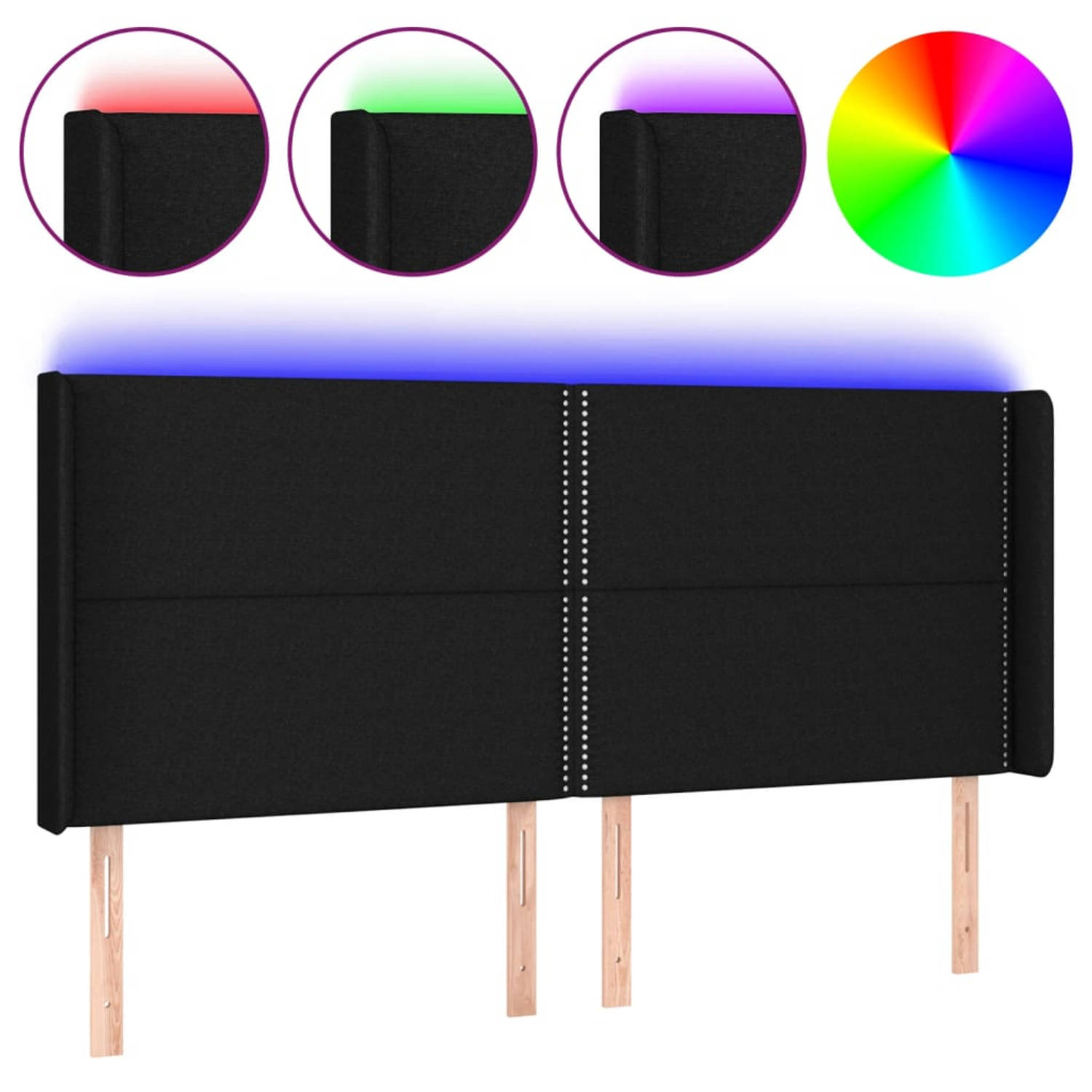The Living Store Hoofdbord - LED - Zwart - 163 x 16 x 118/128 cm - Verstelbare hoogte - Duurzaam materiaal