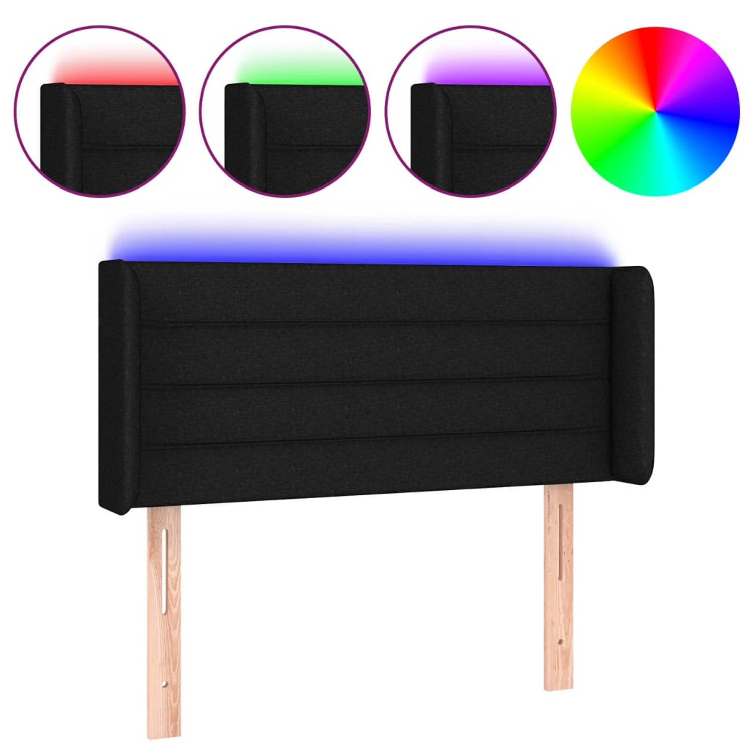 The Living Store Hoofdbord - LED Verlichting - Verstelbare Hoogte - Comfortabele Ondersteuning - Snijdbare LED-strip - Zwart - 93x16x78/88 cm