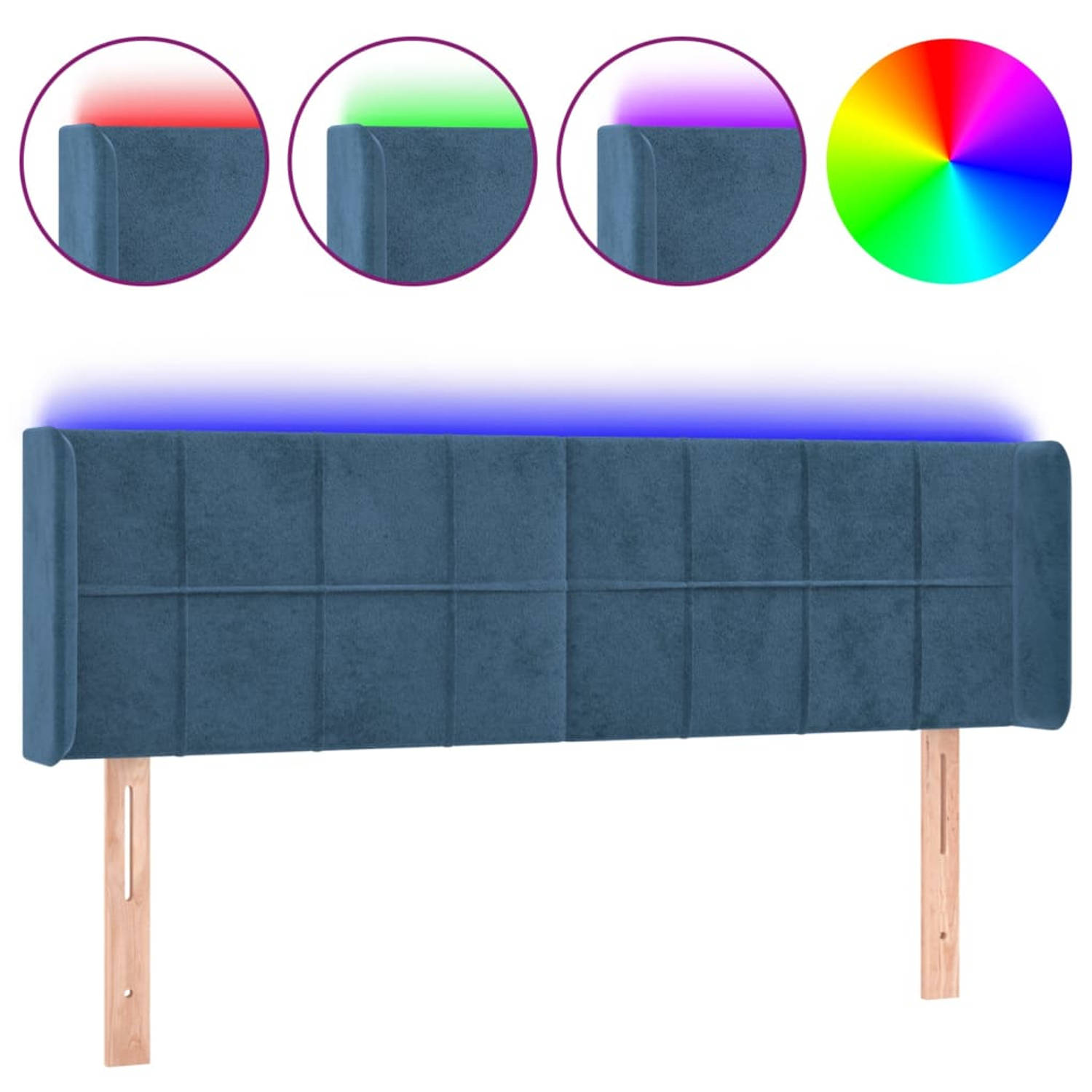 The Living Store Hoofdbord LED - 147 x 16 x 78/88 cm - donkerblauw - verstelbaar