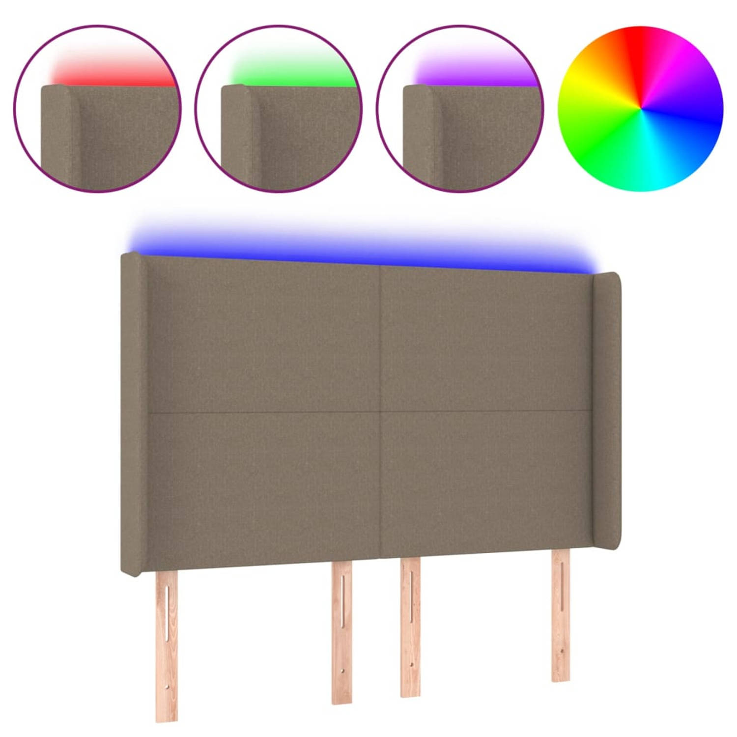 The Living Store Hoofdbord - LED - Verstelbaar - Comfortabele ondersteuning - Snijdbare LED-strip - Taupe -