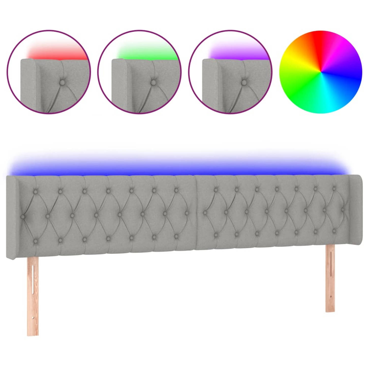 The Living Store Hoofdbord - LED-strip - Lichtgrijs - 183 x 16 x 78/88 cm - Verstelbaar - Duurzaam materiaal