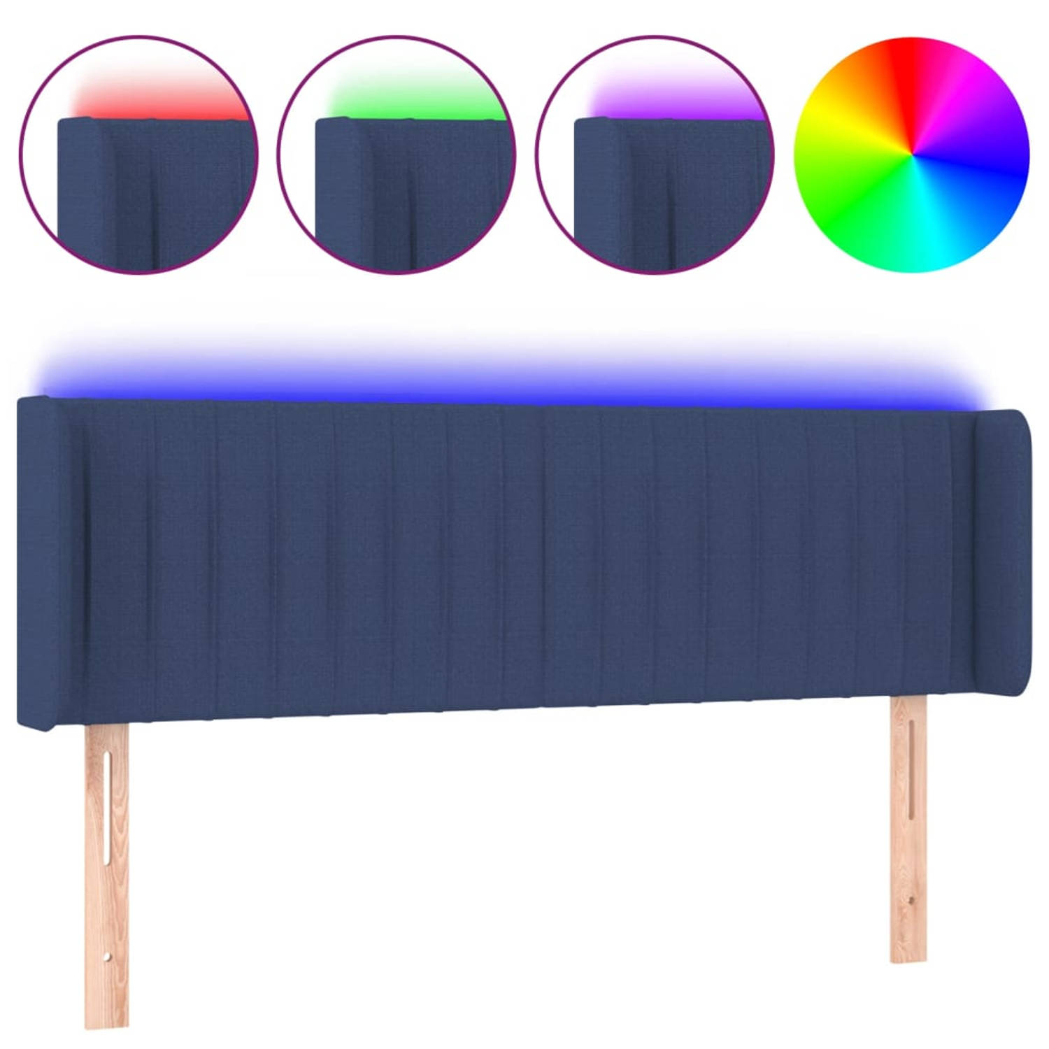 The Living Store Hoofdbord LED - Blauw - 147 x 16 x 78/88 cm - Verstelbaar - Comfortabele ondersteuning - Duurzaam materiaal - Kleurrijke LED-verlichting - Snijdbare LED-strip - IP