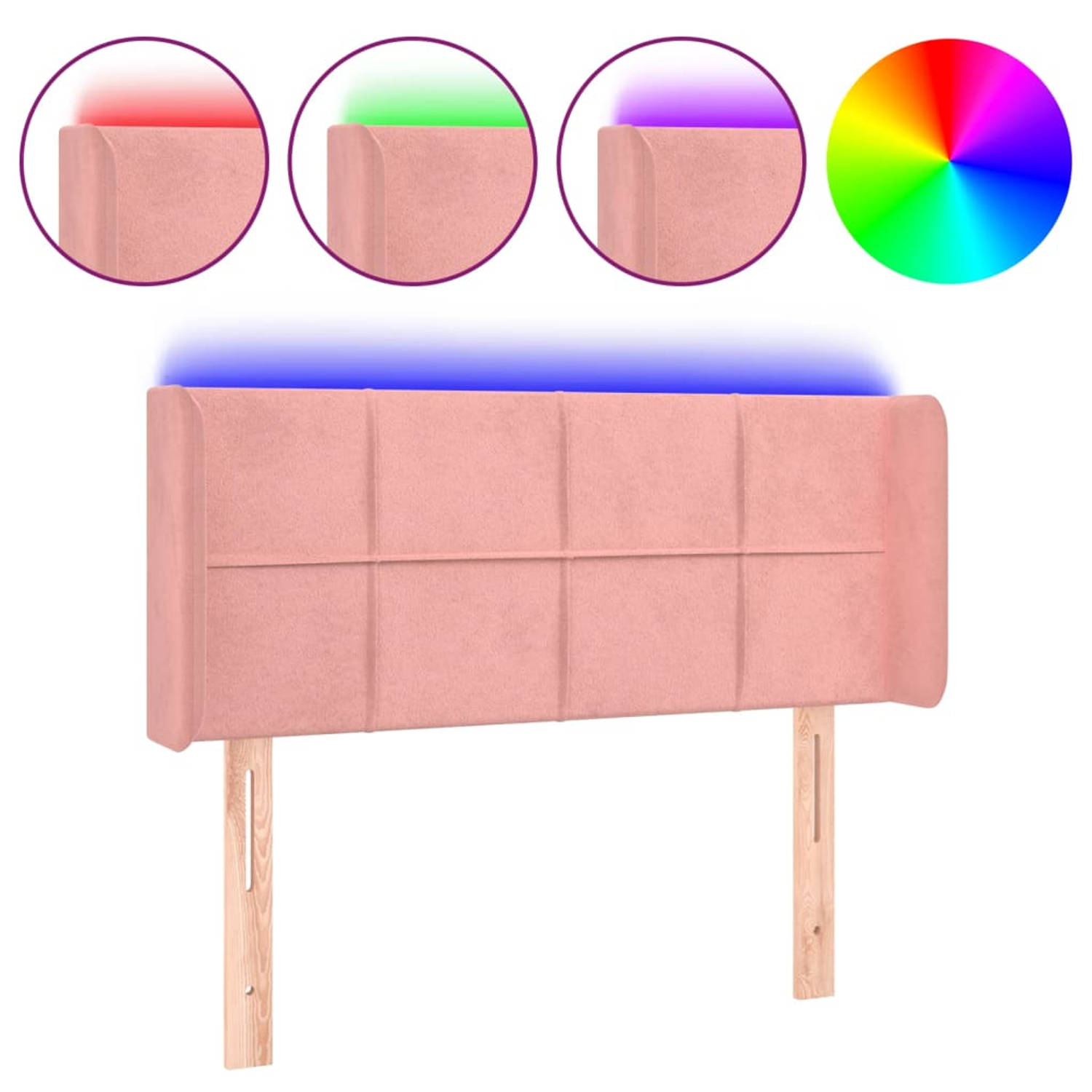 The Living Store Hoofdbord LED 103x16x78/88 cm fluweel roze - Bedonderdeel