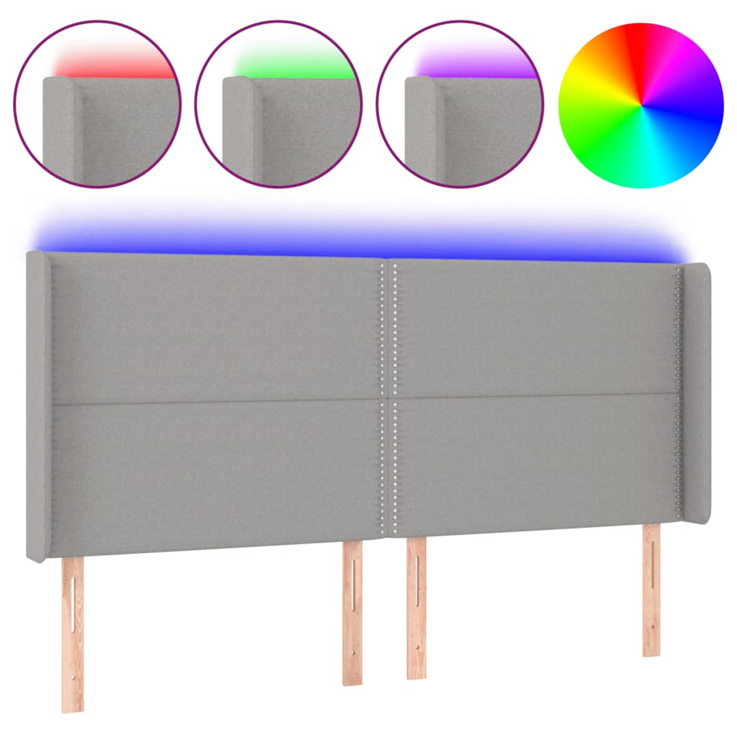 The Living Store Hoofdbord LED Strip - Lichtgrijs - 183 x 16 x 118/128 cm - Verstelbare Hoogte - Duurzaam Materiaal