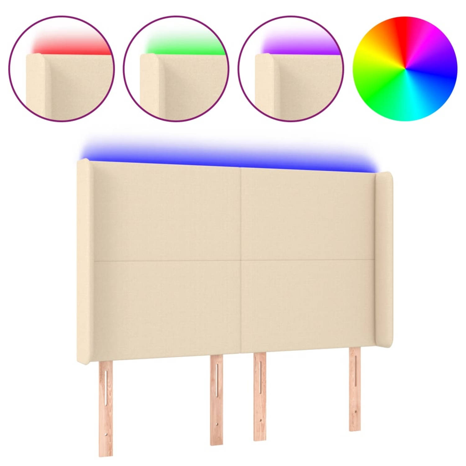 The Living Store Hoofdbord LED crème - Verstelbaar - Duurzaam materiaal - Kleurrijke LED-verlichting - Comfortabele ondersteuning - Snijdbare LED-strip - Montagehandleiding - USB-a