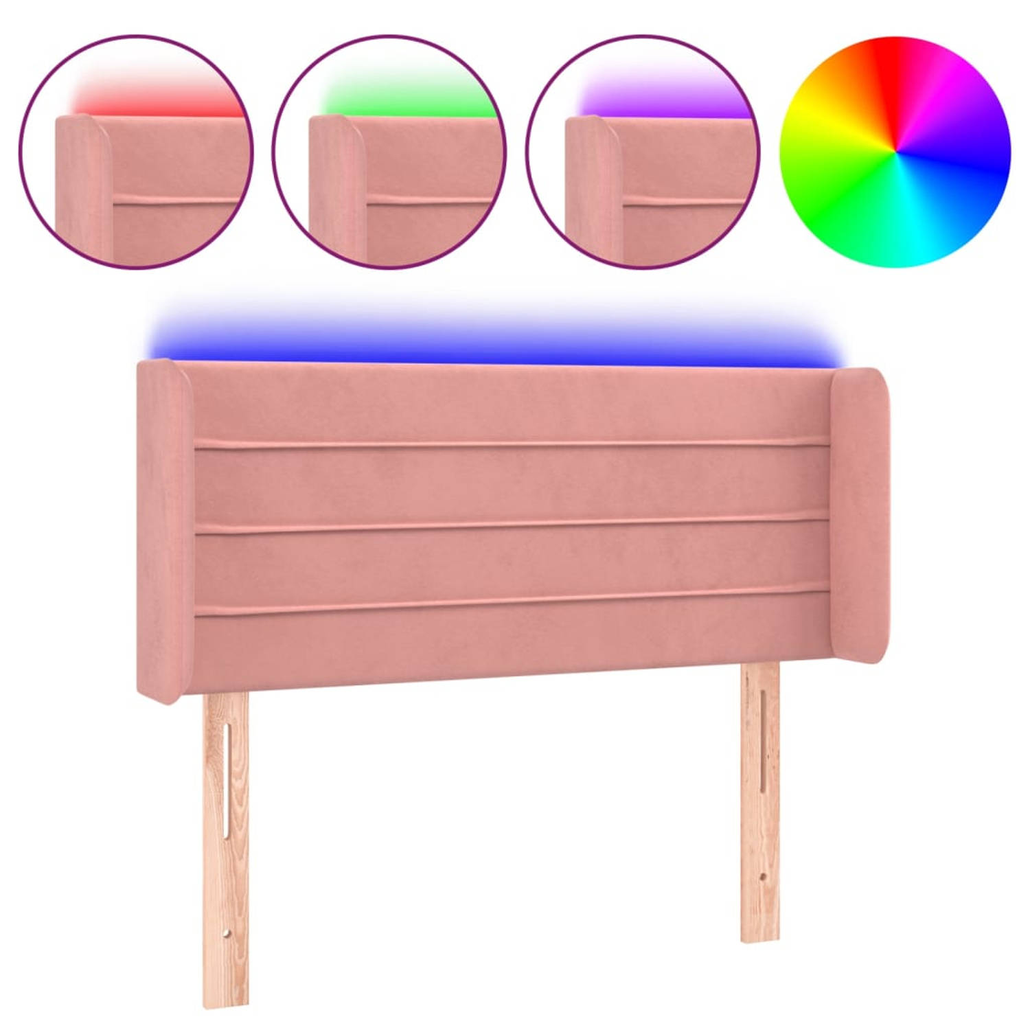 The Living Store Hoofdbord LED-hoofdeinde - Roze - 103 x 16 x 78/88 cm - Verstelbaar - Fluweel - Kleurrijke LED-verlichting - Snijdbare LED-strip - Montagehandleiding