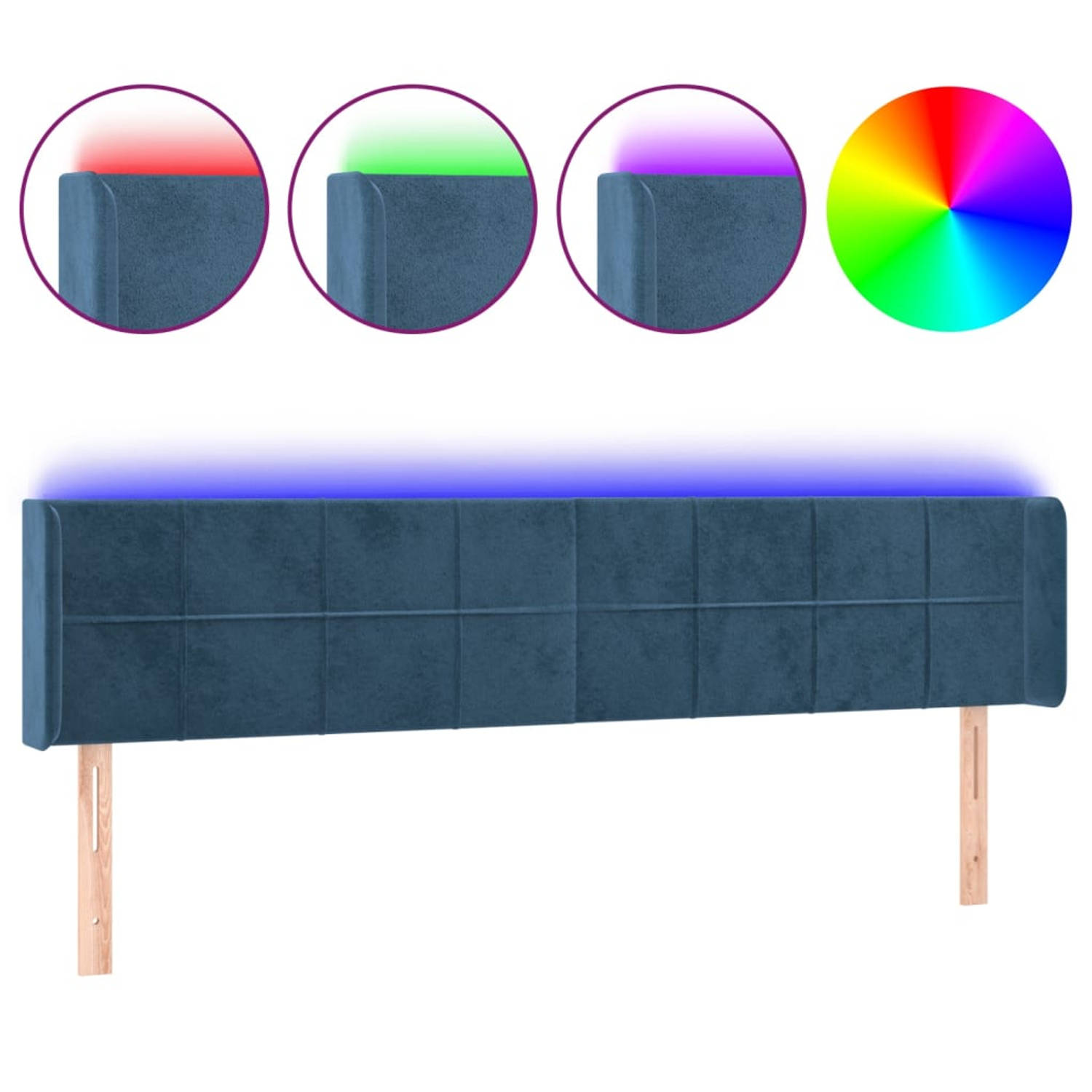 The Living Store Hoofdbord LED 203x16x78/88 cm fluweel donkerblauw - Bedonderdeel