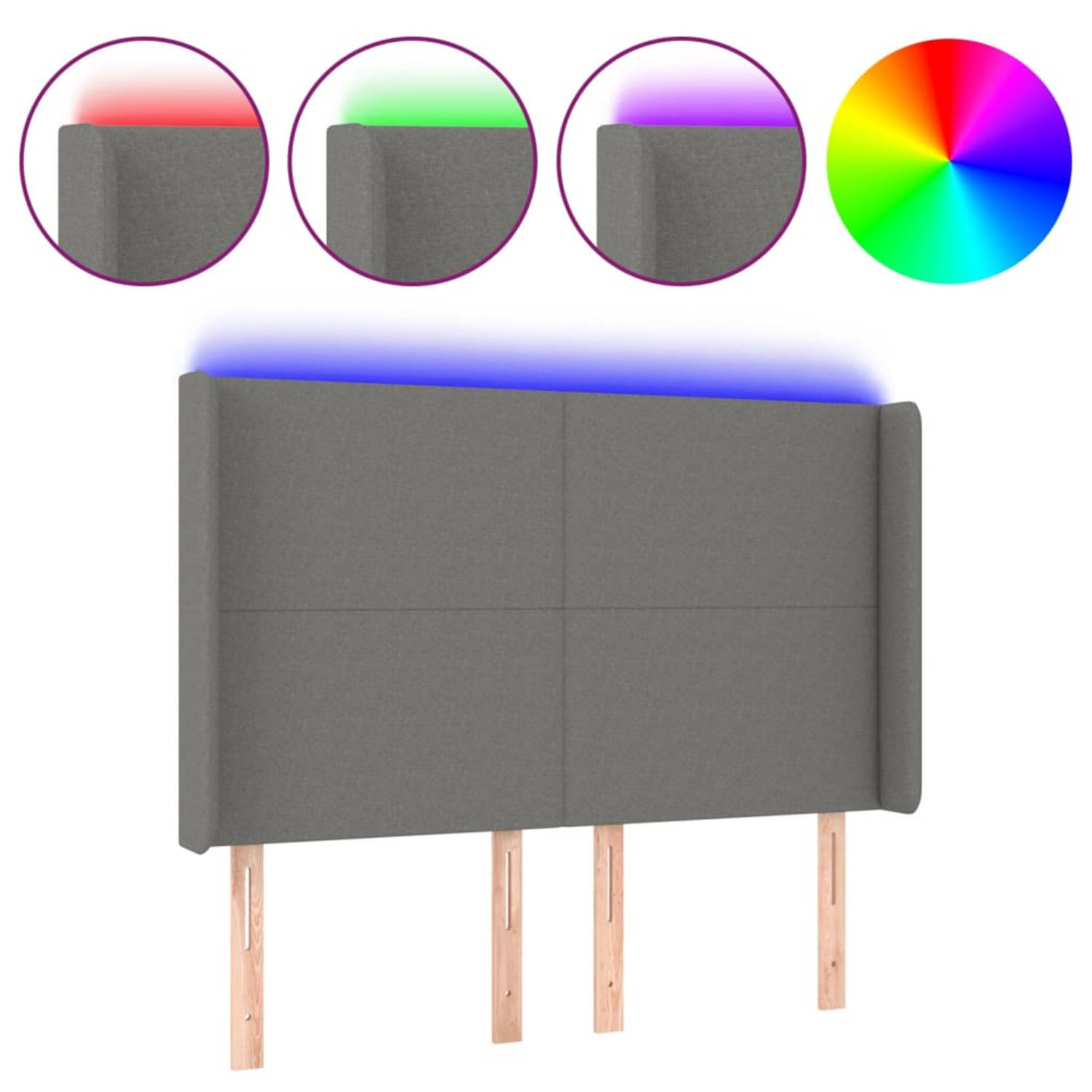 The Living Store Hoofdbord - Donkergrijs - LED-verlichting - Verstelbare hoogte - Comfortabele ondersteuning - Snijdbare LED-strip