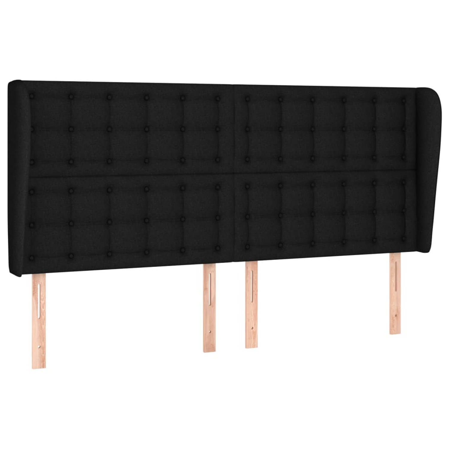 The Living Store Hoofdbord met randen 183x23x118/128 cm stof zwart - Bedonderdeel