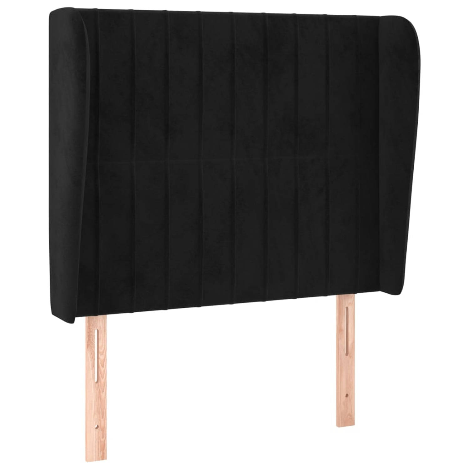 The Living Store Hoofdbord met randen 103x23x118/128 cm fluweel zwart - Bedonderdeel