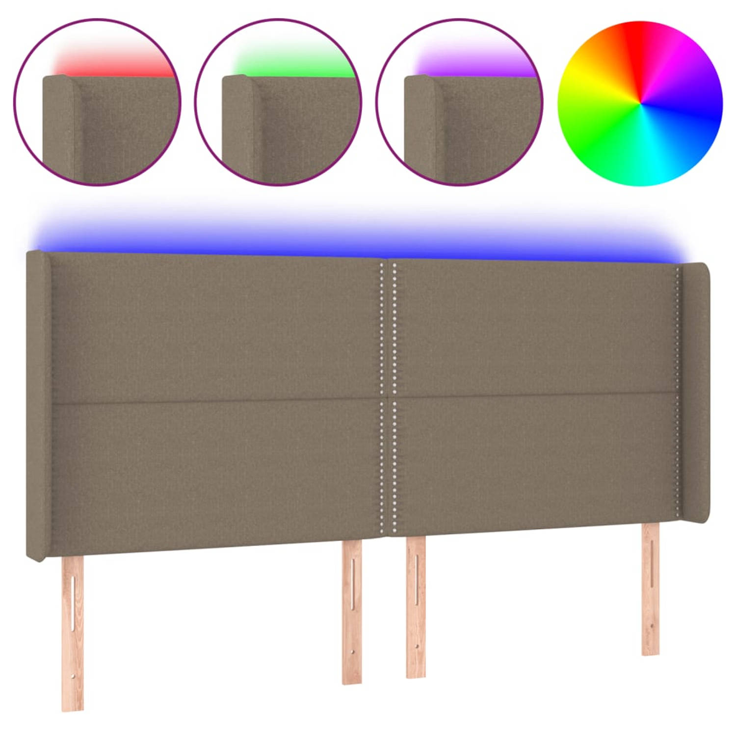 The Living Store LED-hoofdbord - Verstelbaar - Comfortabele ondersteuning - Kleurrijke LED-verlichting - Duurzaam - 203x16x118/128 cm - Taupe