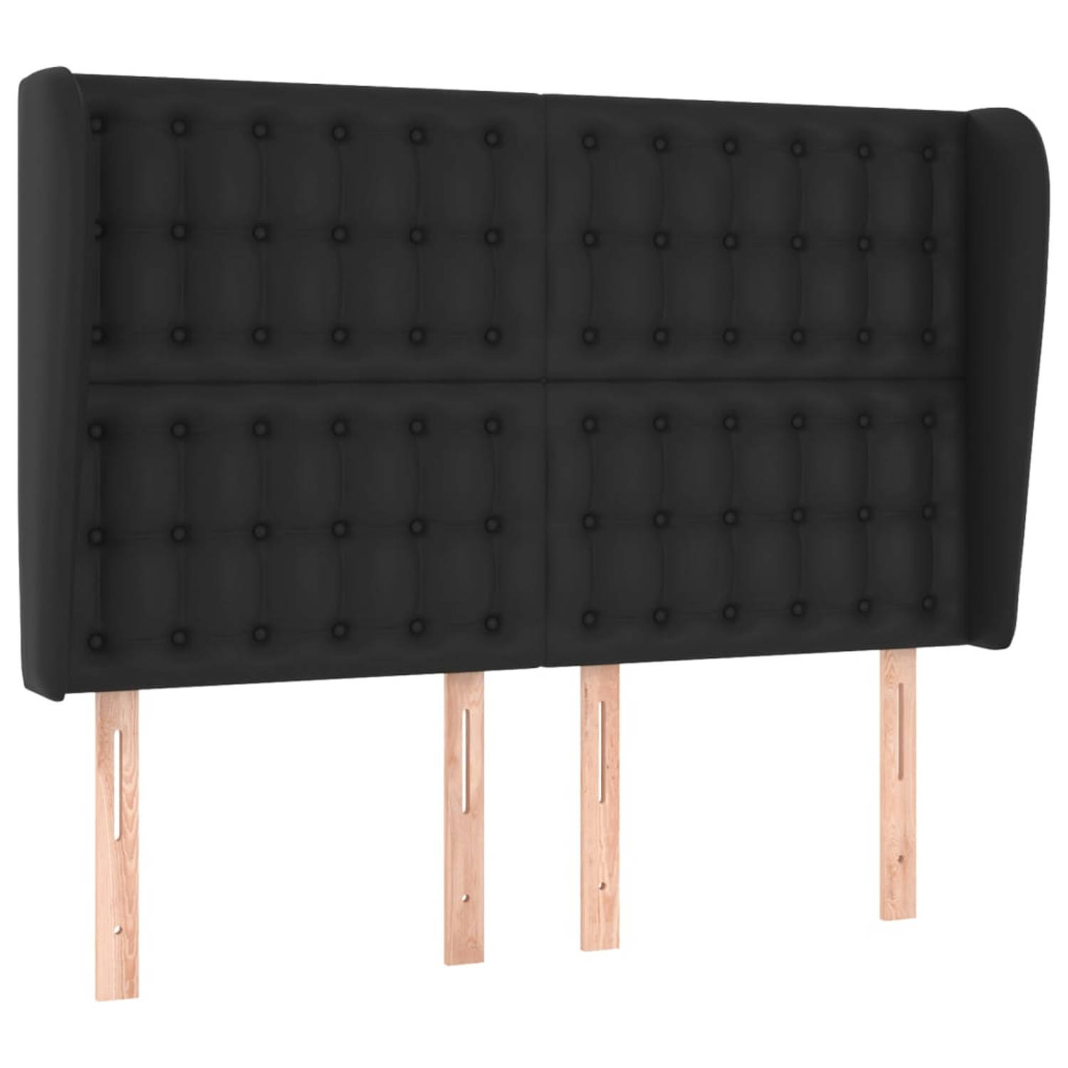 The Living Store Hoofdbord met randen 147x23x118/128 cm kunstleer zwart - Bedonderdeel