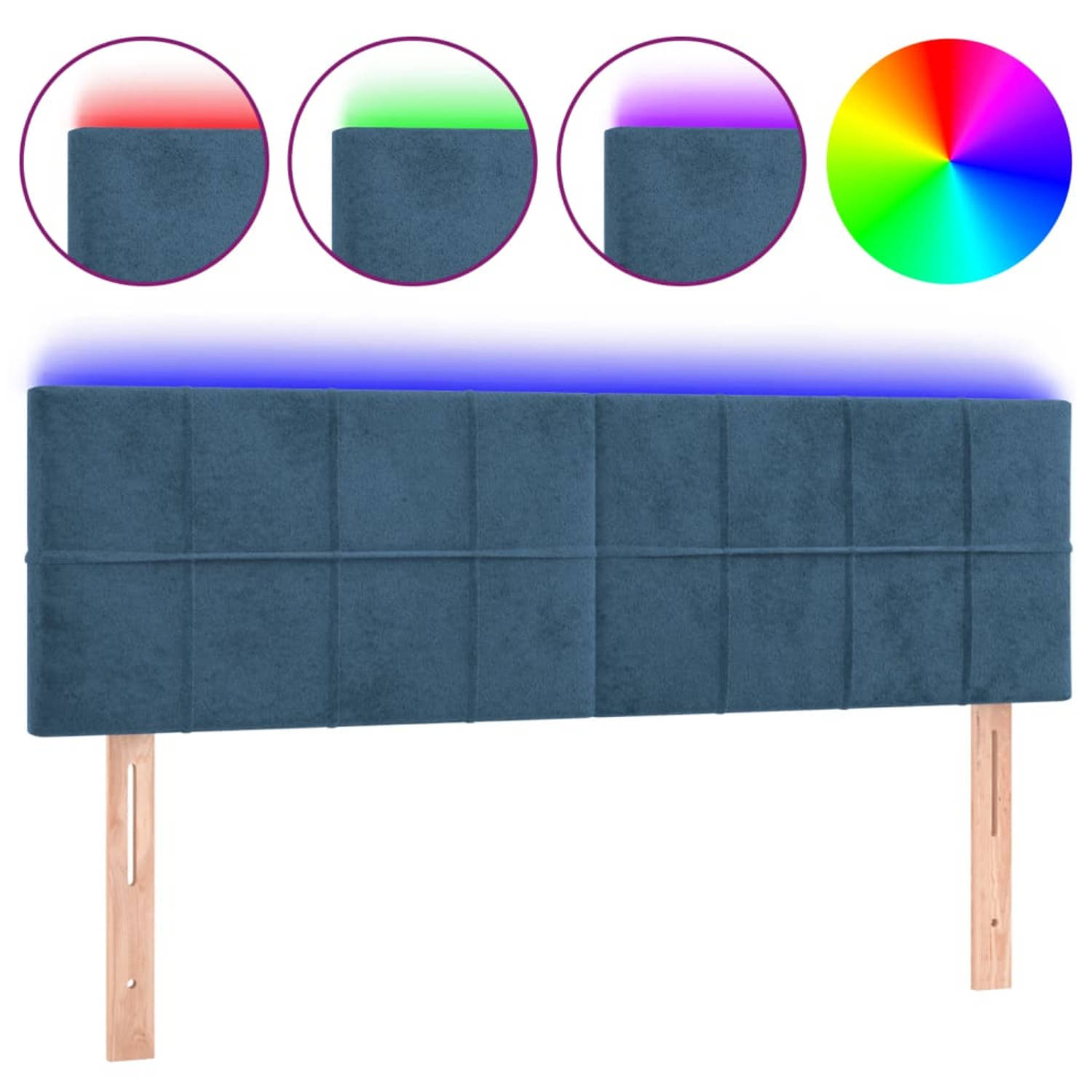 The Living Store Hoofdbord LED 144x5x78/88 cm fluweel donkerblauw - Bedonderdeel