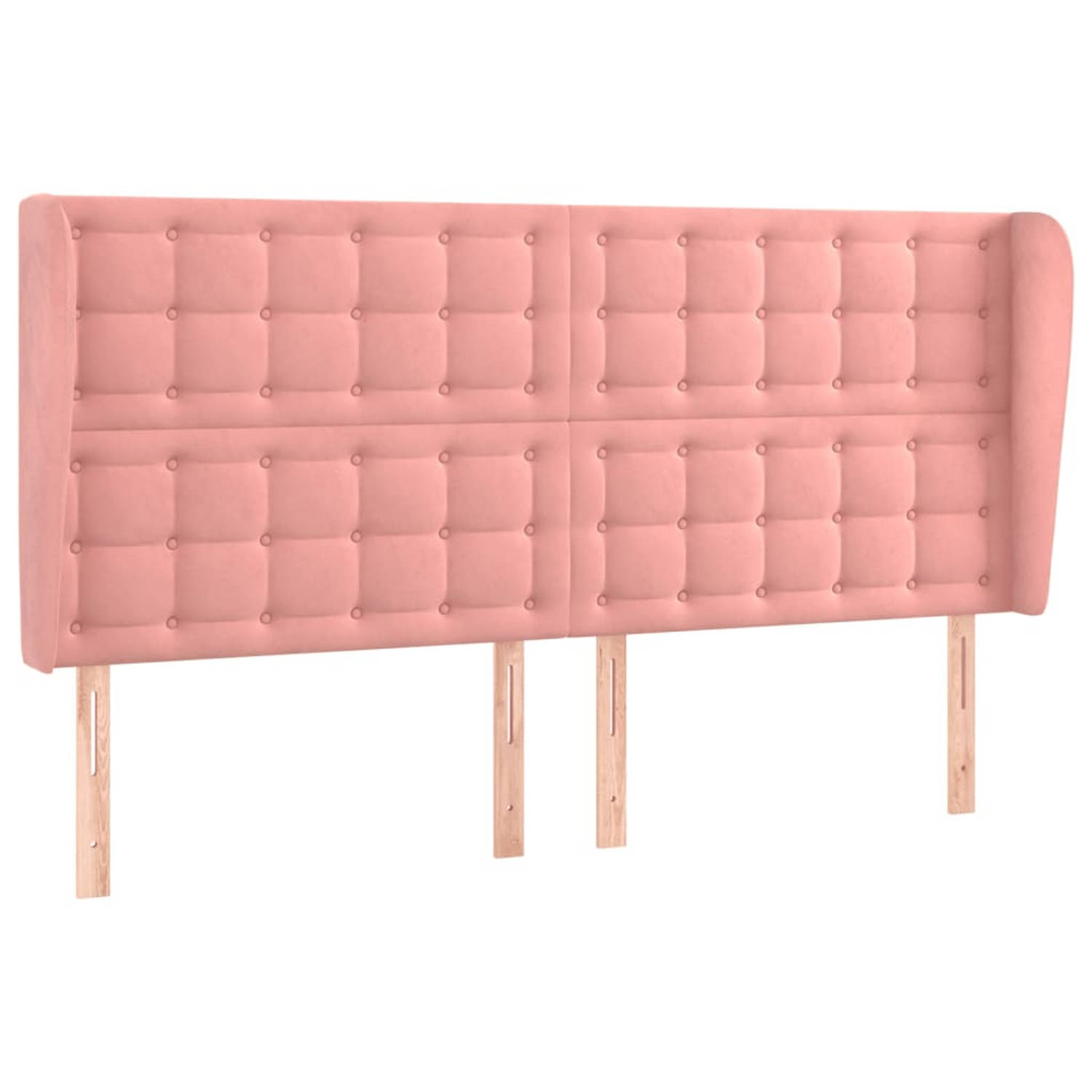 The Living Store Hoofdbord met randen 203x23x118/128 cm fluweel roze - Bedonderdeel