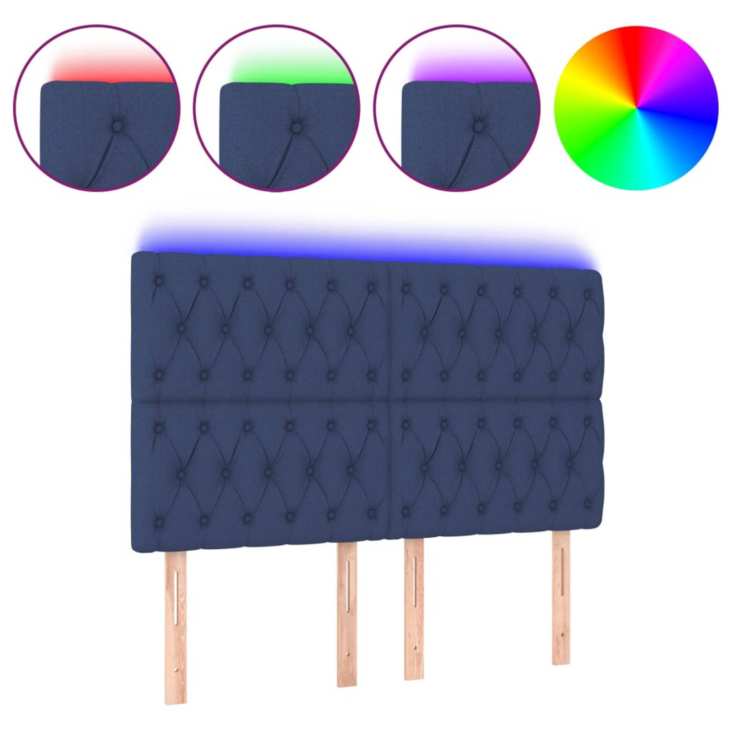 The Living Store LED-hoofdbord - Blauw - 160 x 7 x 118/128 cm - Verstelbare hoogte - Duurzaam materiaal - Kleurrijke