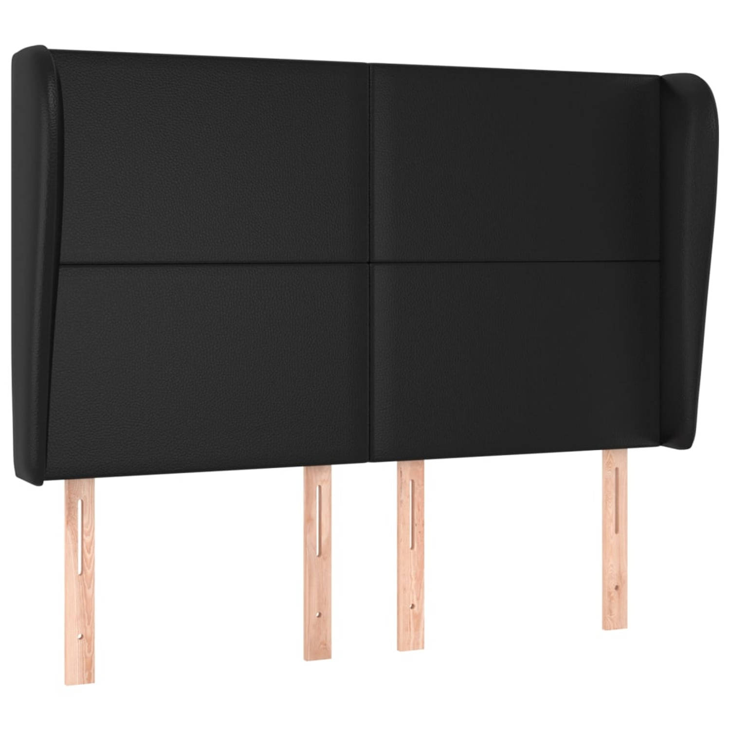The Living Store Hoofdbord met randen 147x23x118/128 cm kunstleer zwart - Bedonderdeel