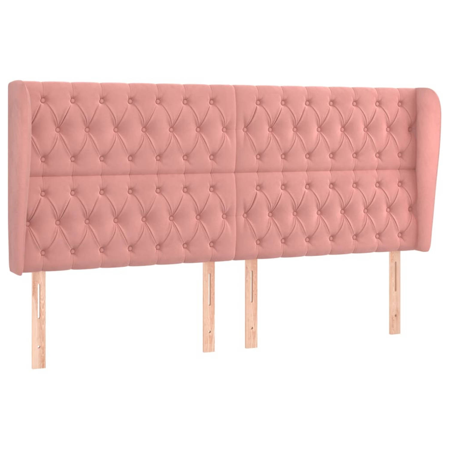 The Living Store Hoofdbord met randen 183x23x118/128 cm fluweel roze - Bedonderdeel