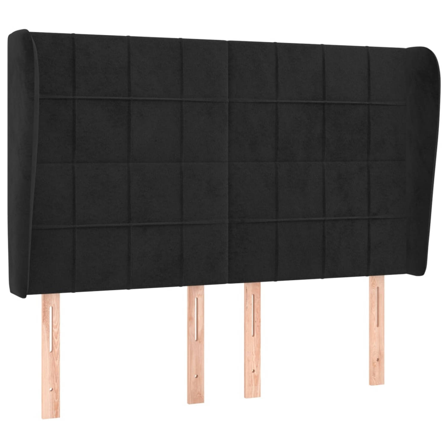 The Living Store Hoofdbord met randen 147x23x118/128 cm fluweel zwart - Bedonderdeel