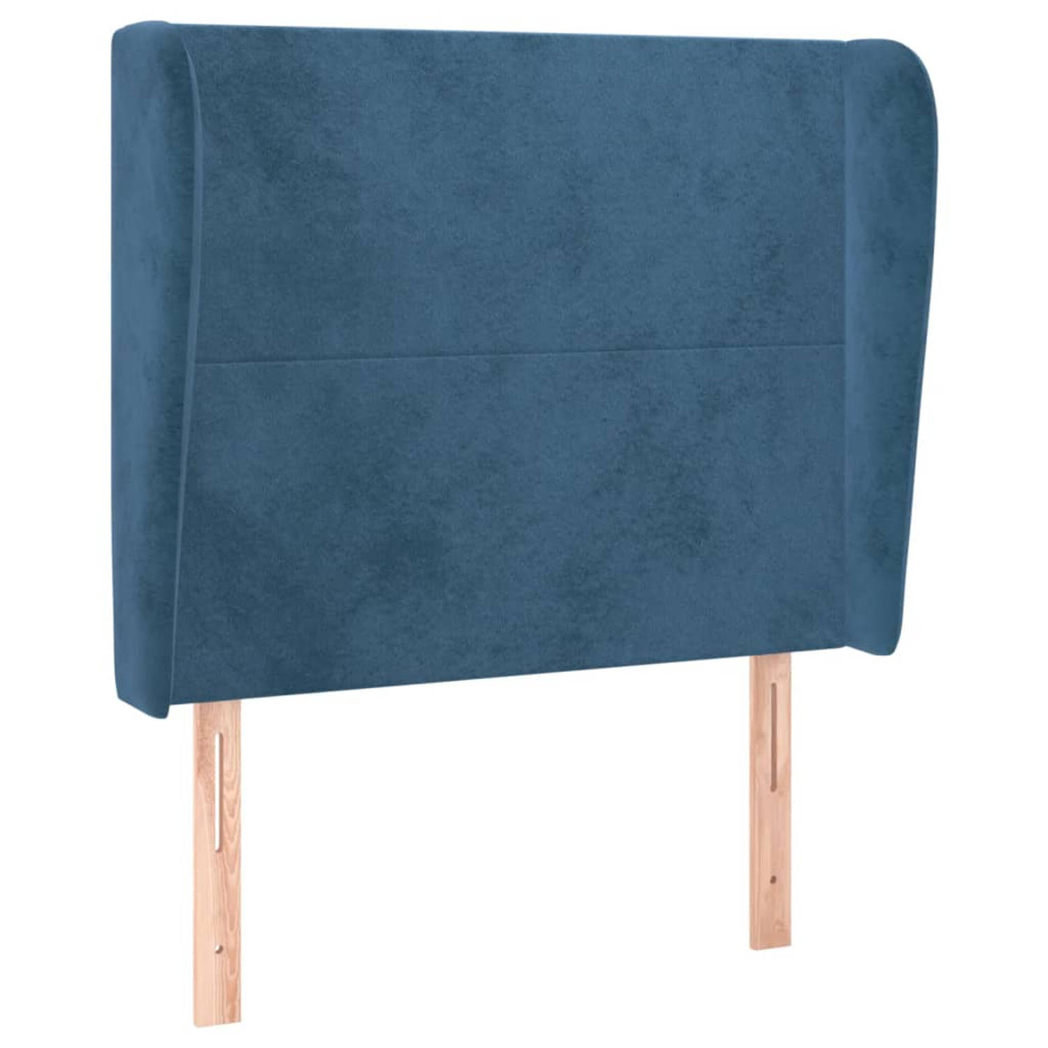 The Living Store Hoofdbord met randen 93x23x118/128 cm fluweel donkerblauw - Bedonderdeel