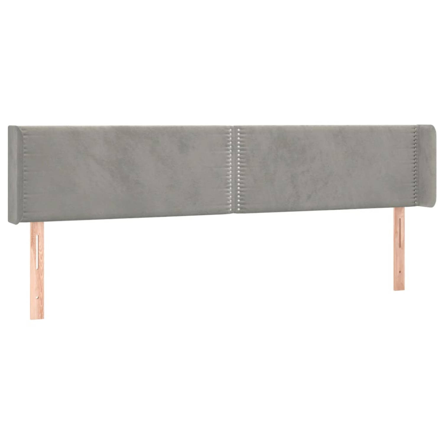 The Living Store Hoofdbord met randen 203x16x78/88 cm fluweel lichtgrijs - Bedonderdeel