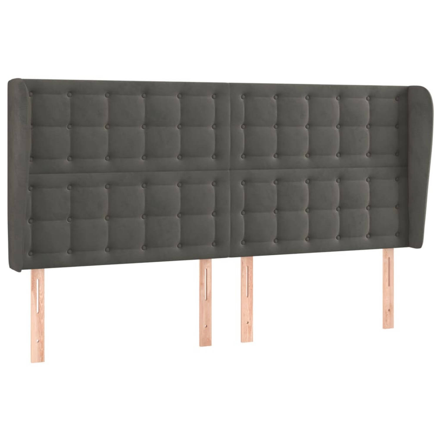 The Living Store Hoofdbord met randen 163x23x118/128 cm fluweel donkergrijs - Bedonderdeel