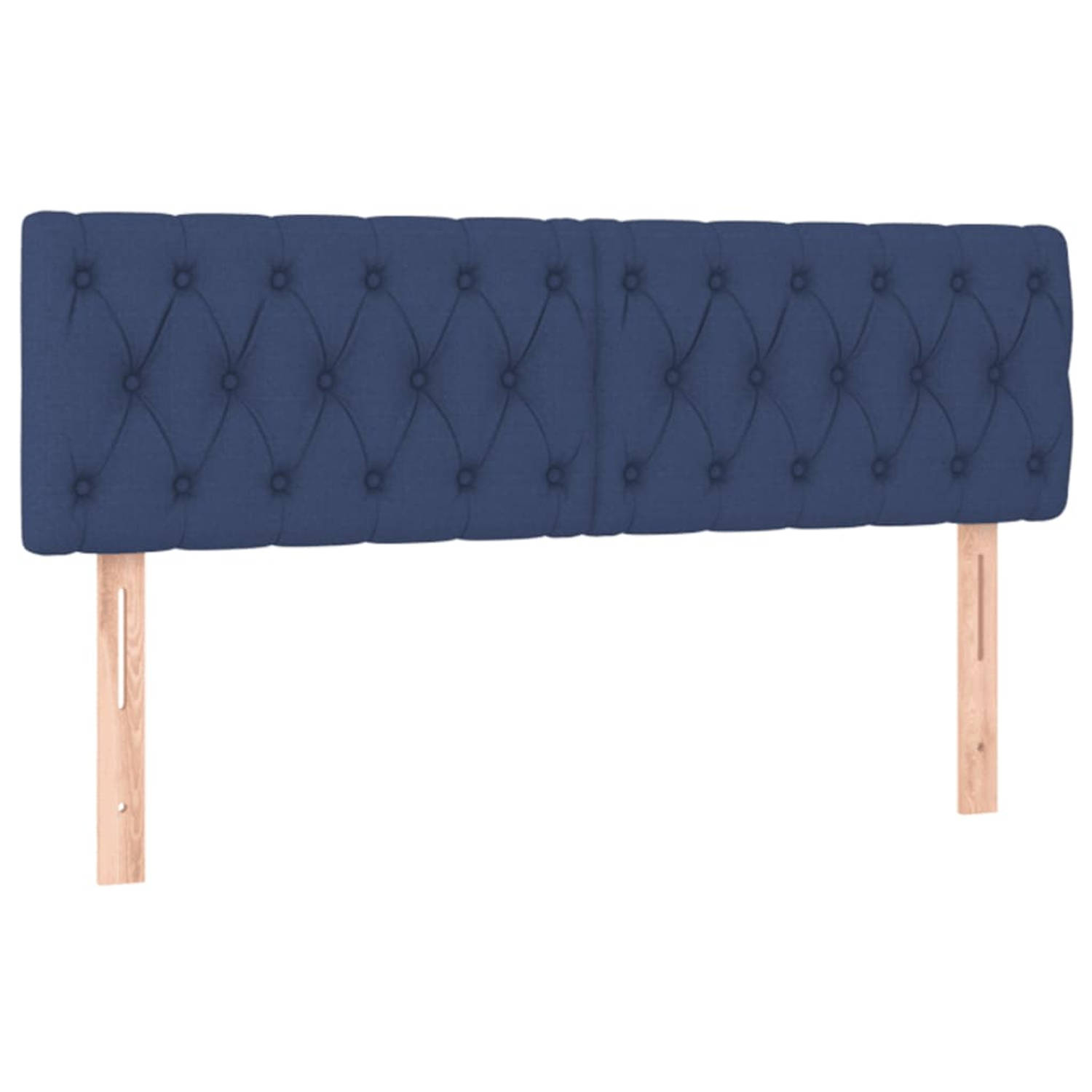 The Living Store Hoofdbord - 144x7x78/88cm - Blauw - Stof - Hout - Schuim