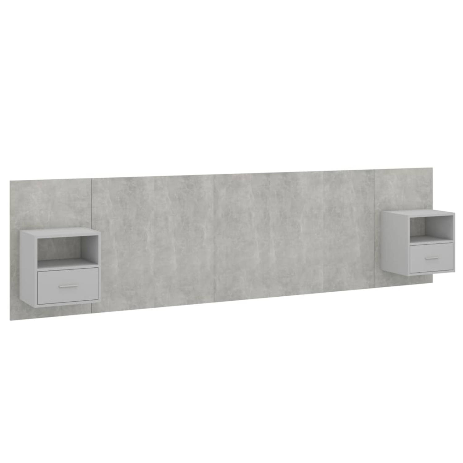 The Living Store Hoofdbord met kastjes bewerkt hout betongrijs - Bedonderdeel