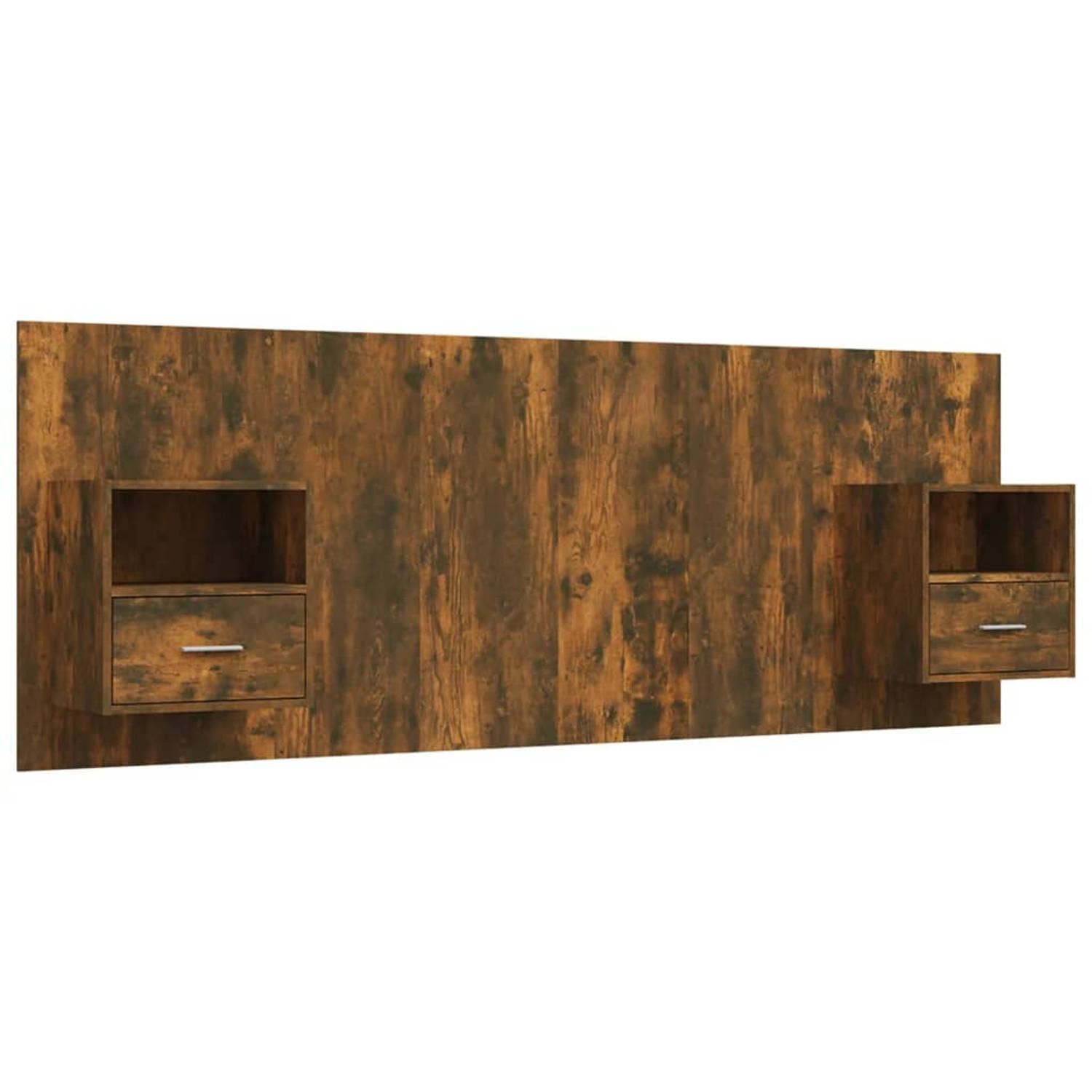 The Living Store Hoofdbord met kastjes bewerkt hout gerookt eikenkleurig - Bedonderdeel