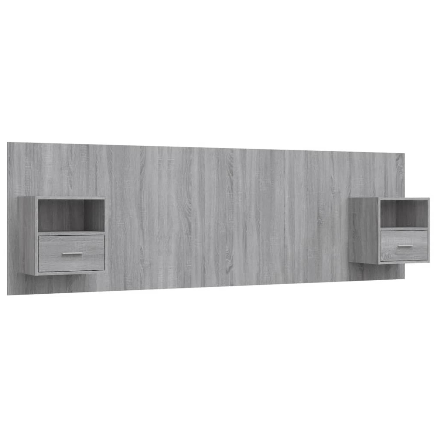 The Living Store - Hoofdbord met kastjes - Grijs Sonoma Eiken - 160 x 1.5 x 80 cm - Opbergruimte