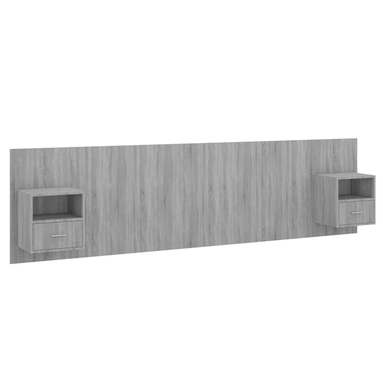 The Living Store Hoofdbord met kastjes bewerkt hout grijs sonoma eikenkleurig - Bedonderdeel