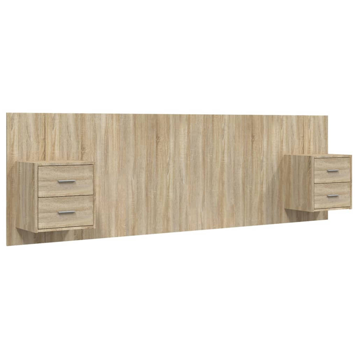 The Living Store Nachtkastjes en Hoofdbord - Sonoma Eiken - Bewerkt Hout - 48.5 x 32.5 x 80 cm - Opbergruimte