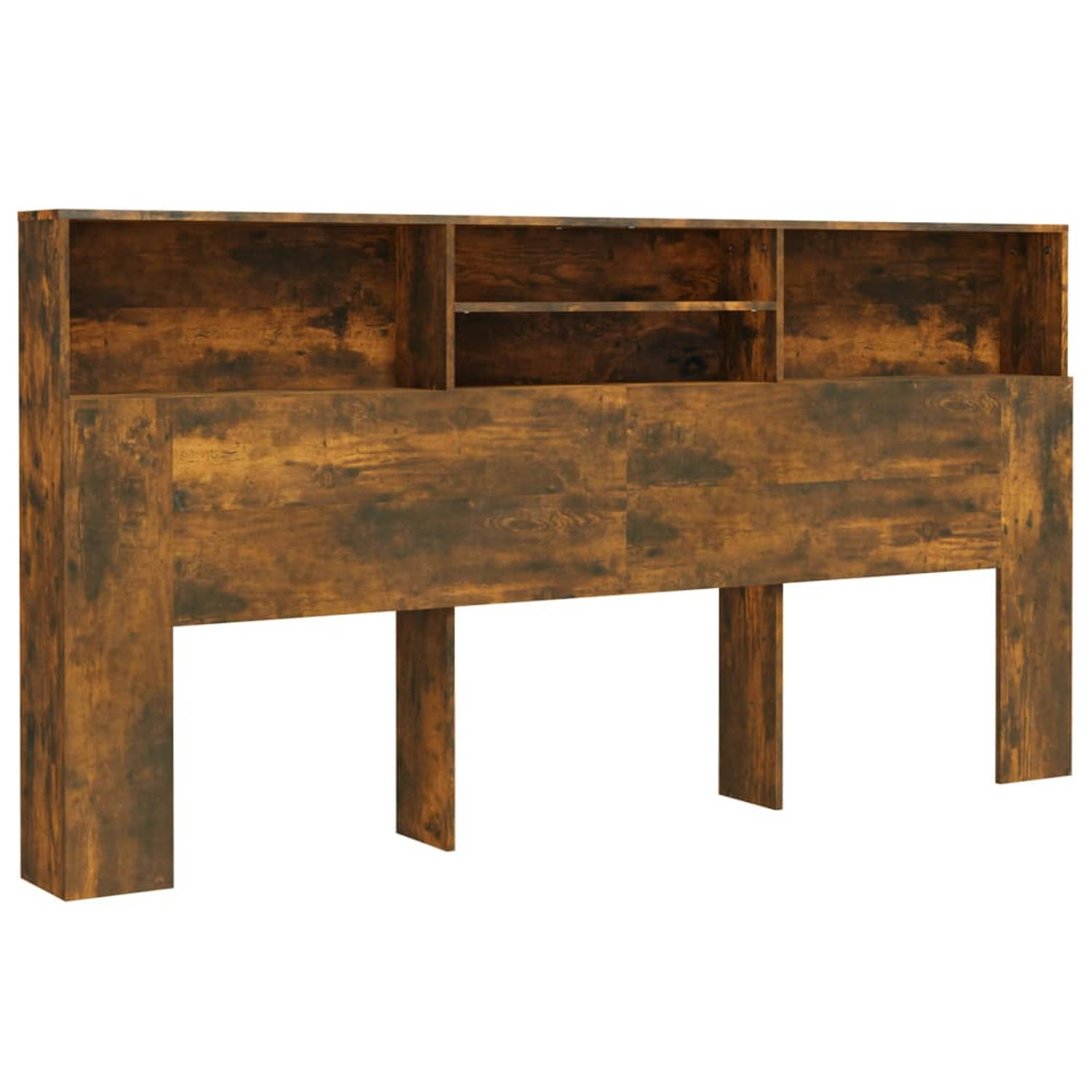 The Living Store Hoofdbordkast - Gerookt Eiken - 200 x 19 x 103.5 cm - Stevig frame - Extra opbergruimte