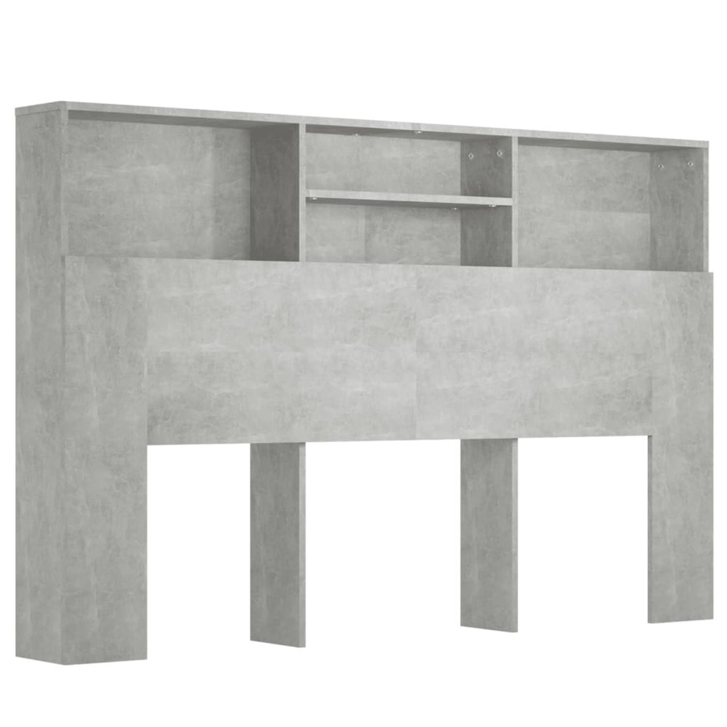 The Living Store Wandhoofdbordkast - Betongrijs - 160 x 19 x 103.5 cm - Bewerkt hout