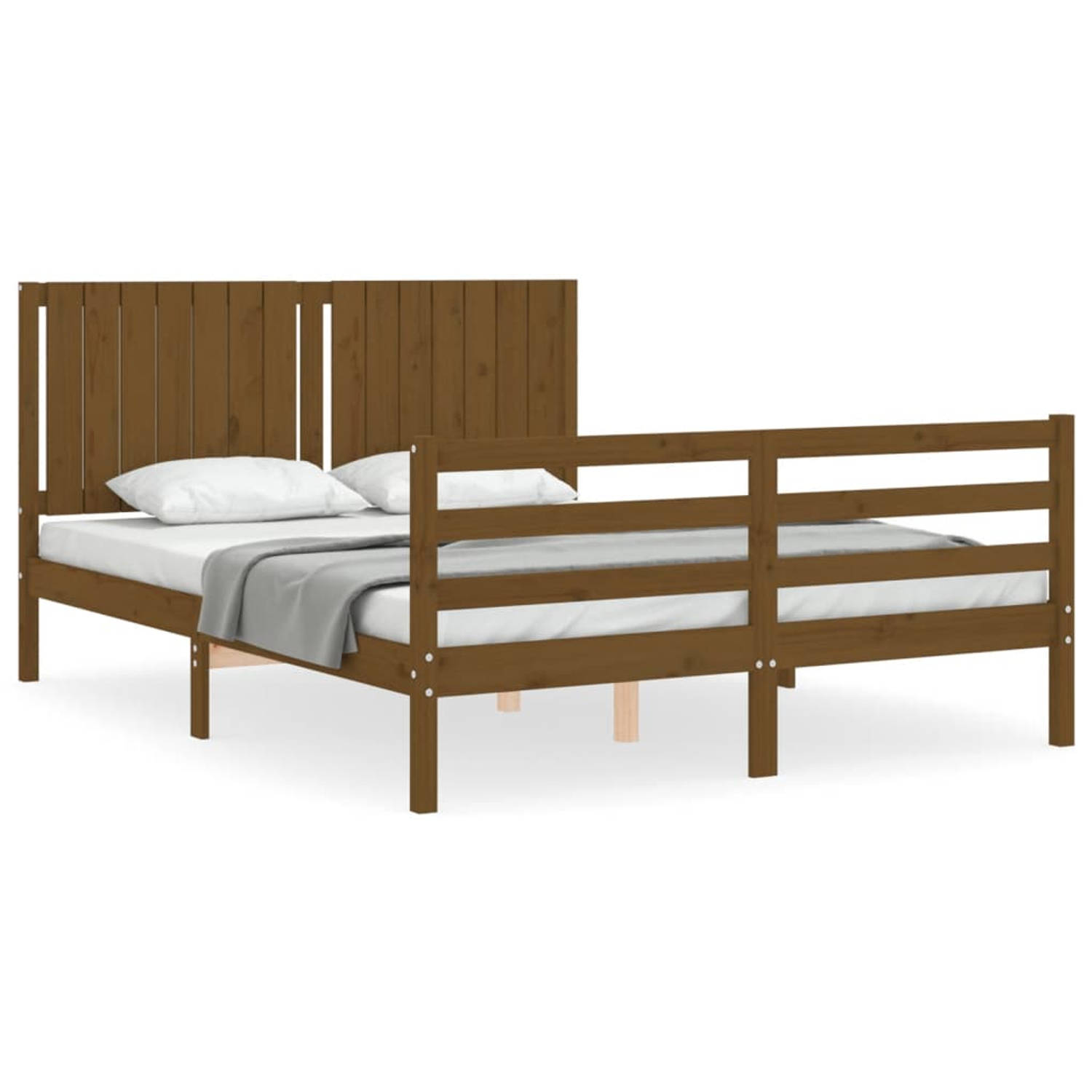 The Living Store Bedframe met hoofdbord massief hout honingbruin 5FT King Size - Bedframe - Bedframes - Bed - Tweepersoonsbed - Slaapkamermeubel - Houten Bedframe - Houten Bed - Be