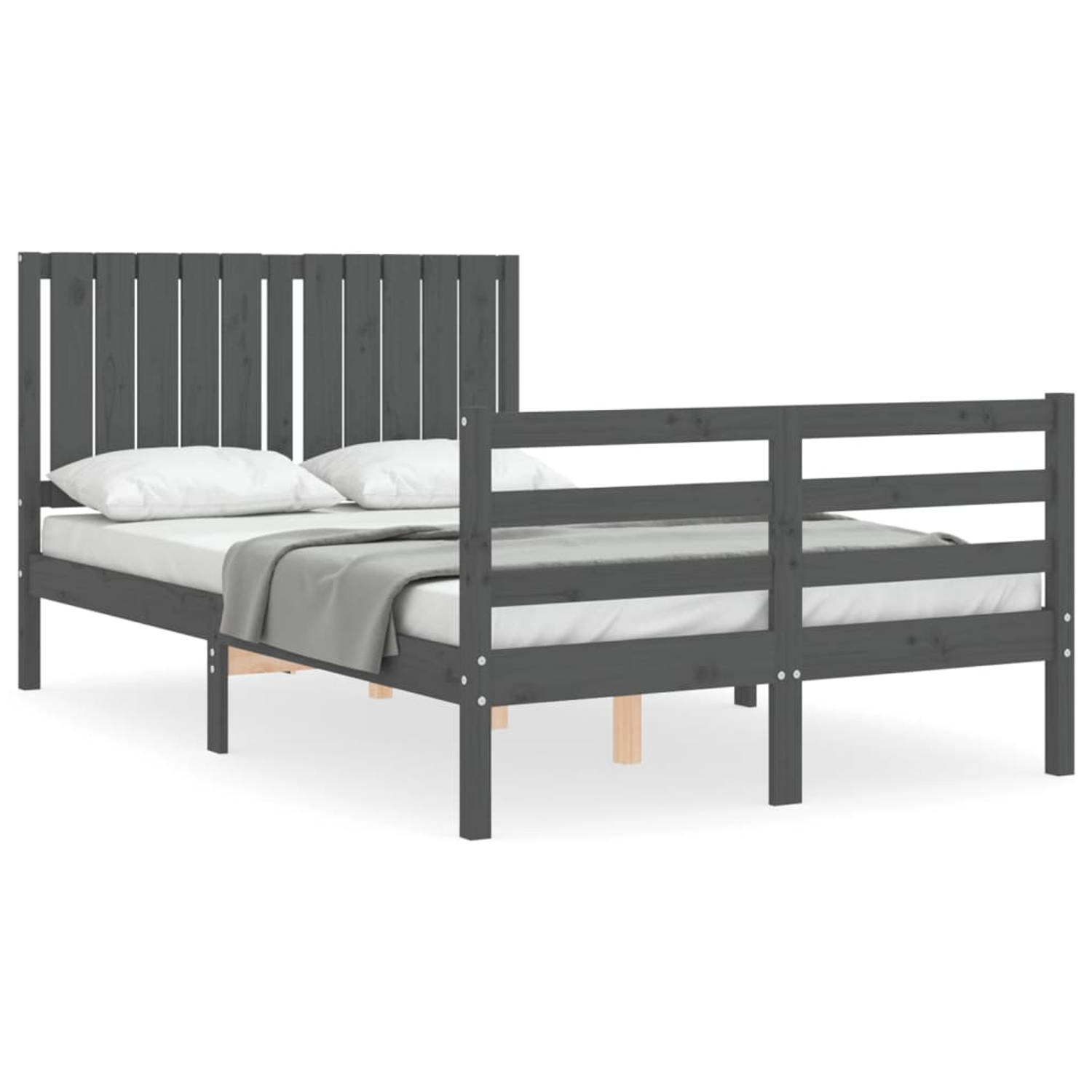 The Living Store Bedframe met hoofdbord massief hout grijs 120x200 cm - Bedframe - Bedframes - Bed - Tweepersoonsbed - Slaapkamermeubel - Houten Bedframe - Houten Bed - Bedbodem -