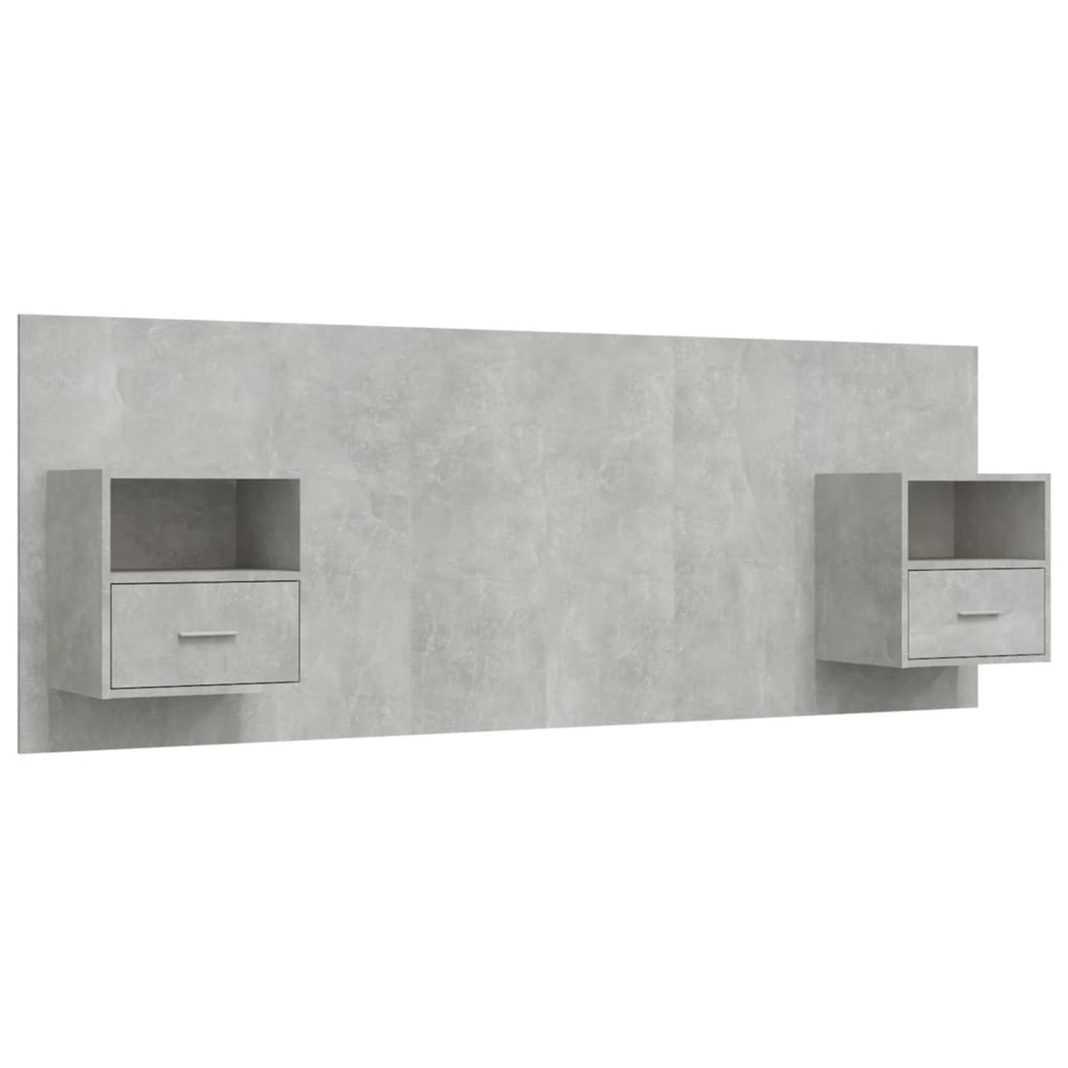 The Living Store Nachtkastjes en Hoofdbord - Hout - Betongrijs - 48.5 x 32.5 x 80 cm - Met Opbergruimte