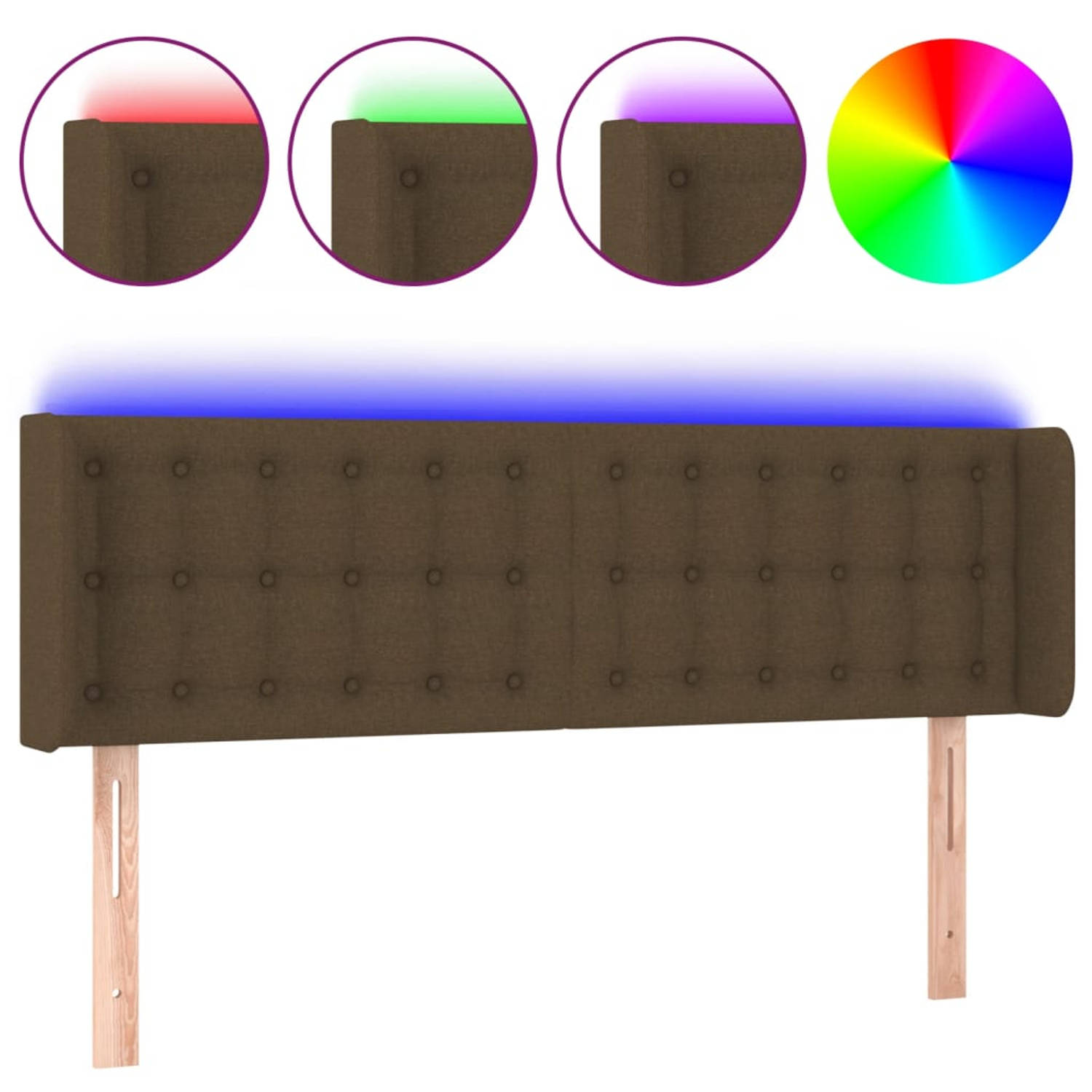 The Living Store Hoofdbord LED donkerbruin 147 x 16 x 78/88 cm - Verstelbaar - Duurzaam materiaal - Kleurrijke LED-verlichting - Snijdbare LED-strip - Inclusief 2 LED-strips