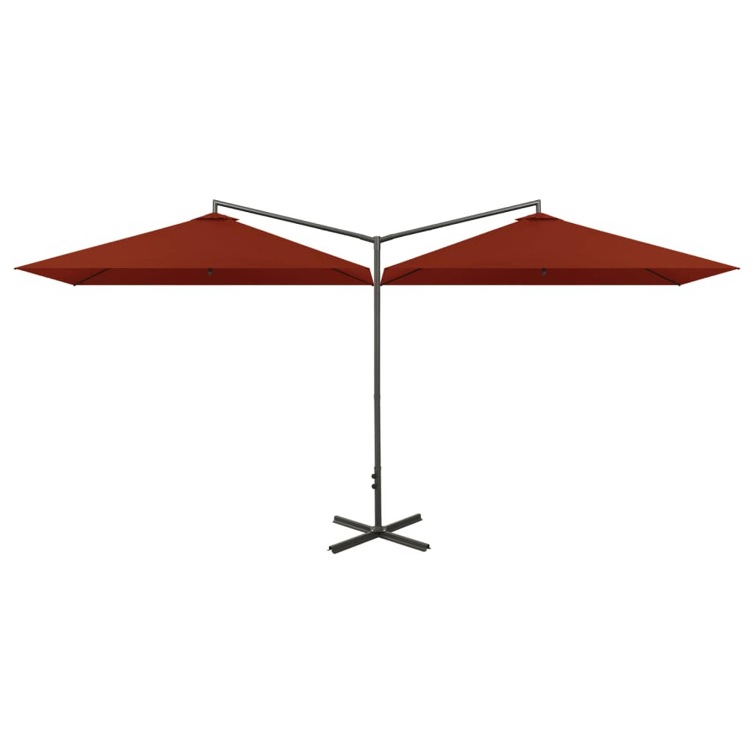 The Living Store Dubbele Parasol - Polyester - Stalen Paal - 600x290x260cm - Terracotta