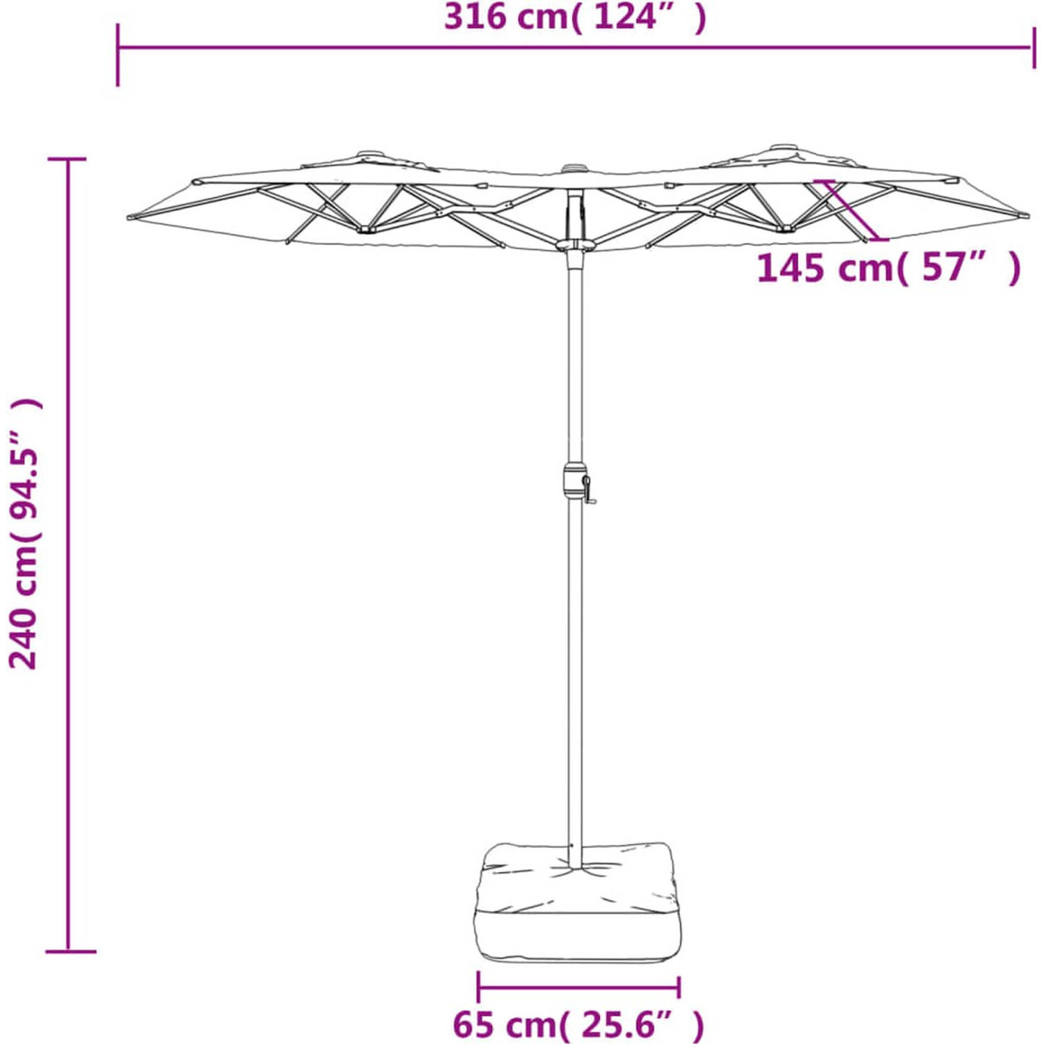 The Living Store Dubbele Parasol Terracotta/Donkergrijs - 316x145x240 cm - LED-verlichting